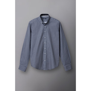 camicia uomo 1 bottone button down slim Popeline Stampato Nero/Bianco