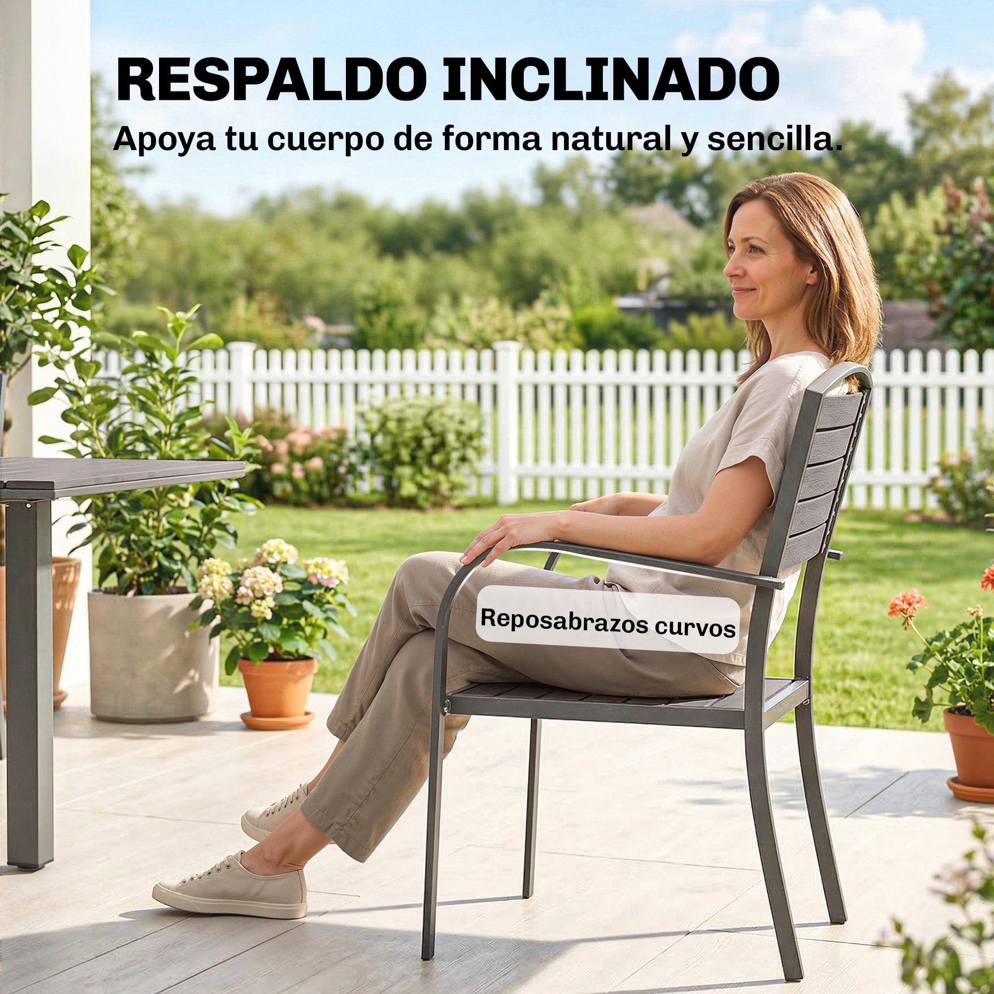 Outsunny Conjunto de Mesa y Sillas Jardín de 9 Piezas, Muebles Jardín Exterior con Mesa Extensible 150 a 225 cm, Estructura de Aluminio, 8 Sillas Apilables, Tablero de Lamas de Madera Plástica, Gris