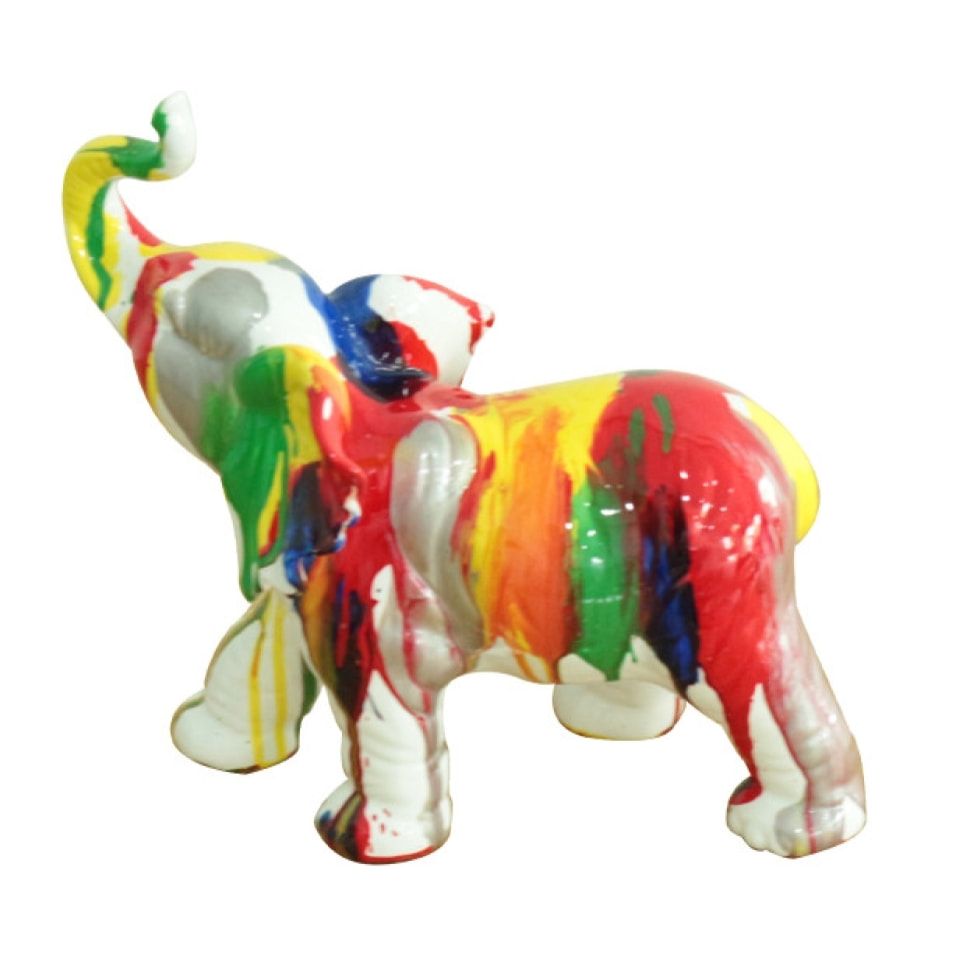 Statuette éléphant trompe relevée en résine multicolore H24cm - BABAR