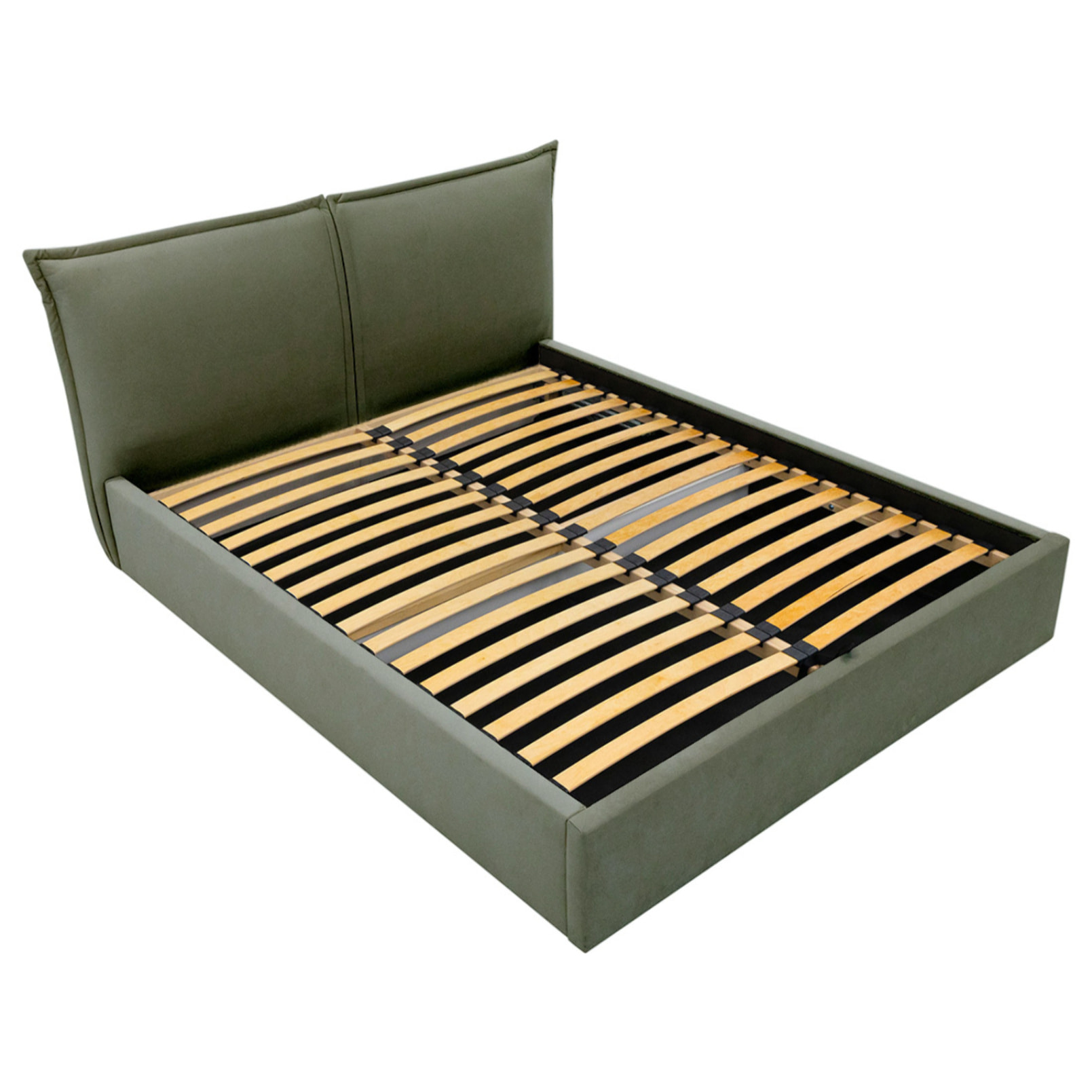 John - lit coffre - 140x200 cm - en velours - sommier inclus - Vert Kaki