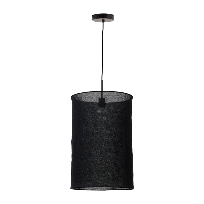 Kave Home - Paralume per lampada da soffitto Mariela in lino con finitura in nero Ø 40 x 60 cm