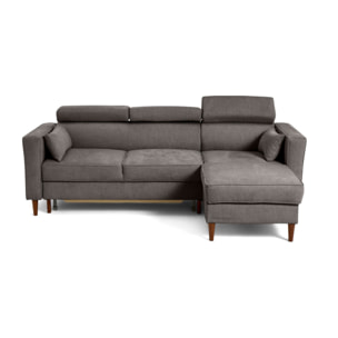 Alicante - canapé d'angle réversible convertible avec têtières - coffre - 4 places - en tissu texturé - Gris