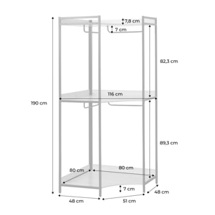 Module dressing d'angle noir avec 4 penderies et 2 étagères. L 80 x P 80 x H 190 cm