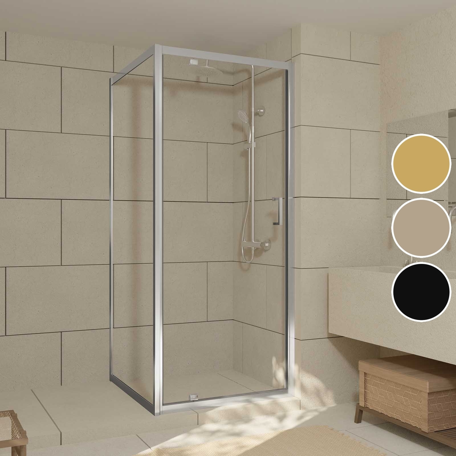 Porte de Douche Pivotante et Retour 80x80x200cm - Profilés Chrome - Verre trempé 6mm