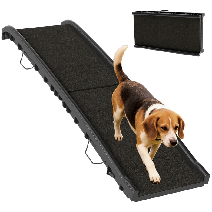 PawHut Rampa para Perros Superficie Esmerilada, 155 cm, Rampa para Perros para Coche Plegable con Asa, Ángulo Ajustable, Antideslizante, para Todas las Razas, para Cama, Sofá, Negro
