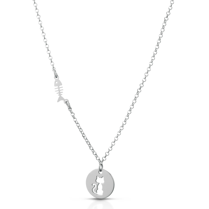 Collana Hiriwa 925 Gatto e Lisca Argento