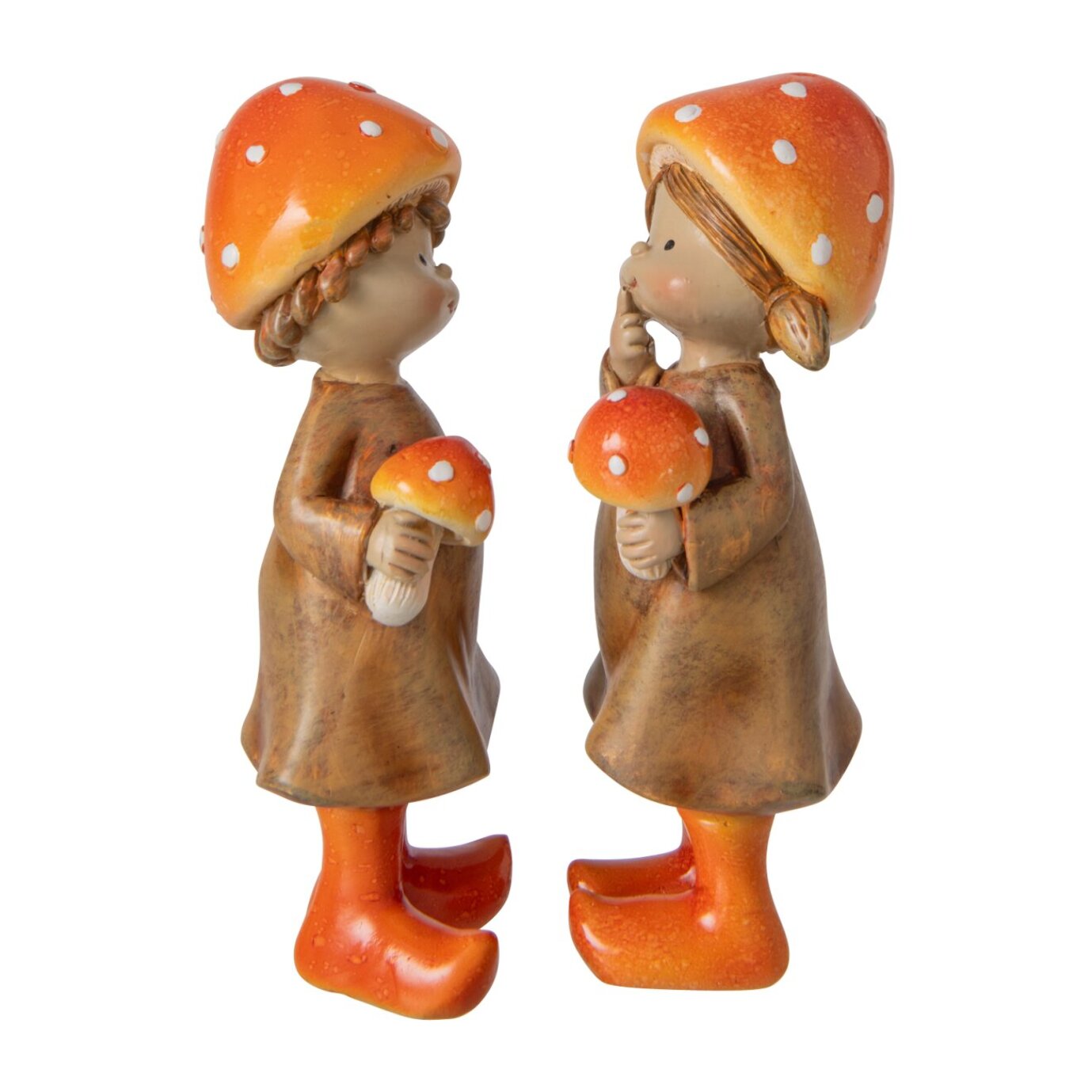 J-Line Garçon et fille champignon - polyrésine - beige/orange - small - assortiment de 2