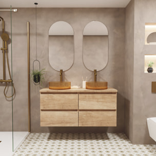 Conjunto de Baño Glass | 120 cm Nature | Cuatro Cajones | Lavabo de Vidrio Xampagne | No incluye Espejo | Mueble Montado | Alday