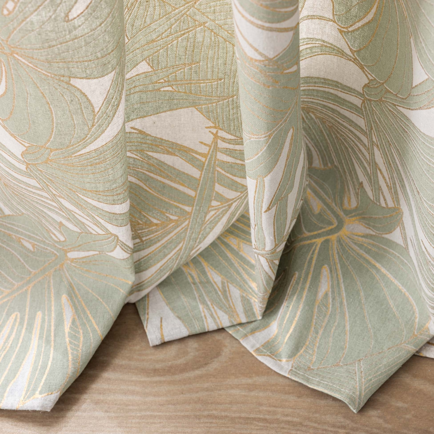 Rideau à œillets polycoton feuillages métallisé - Vert