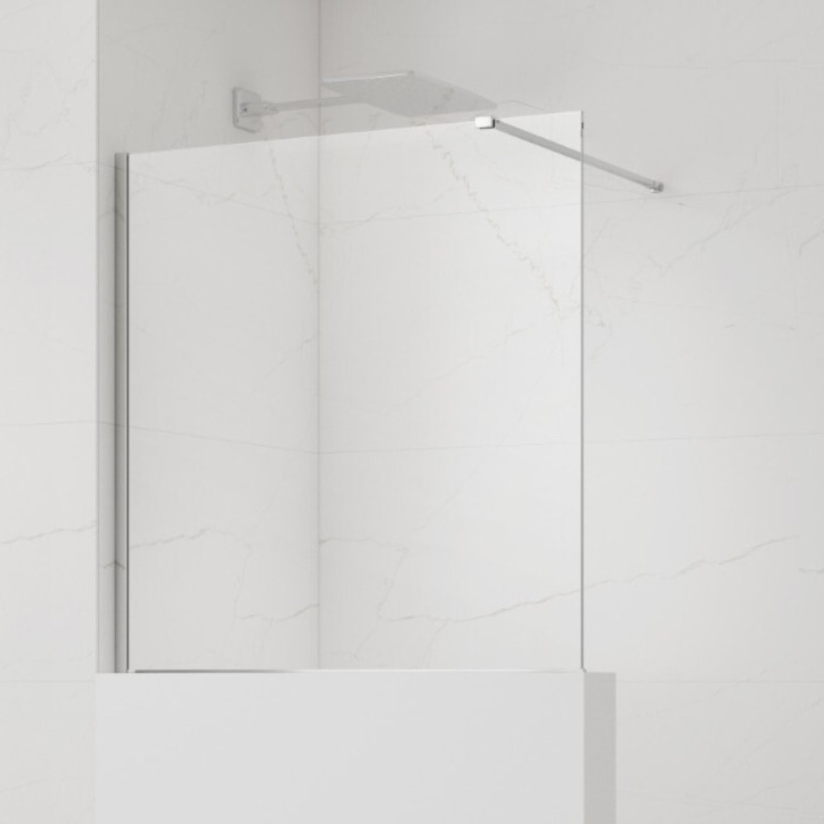 Pare-muret 100x90 cm Paroi en verre Crystal Glass® 8 mm anticalcaire, avec bras et profilés chrome brillant (SATBWIS90PR)