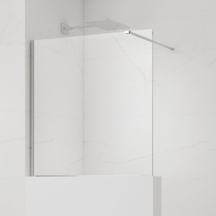 Pare-muret 100x90 cm Paroi en verre Crystal Glass® 8 mm anticalcaire, avec bras et profilés chrome brillant (SATBWIS90PR)