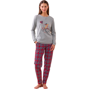 Pigiama donna yuppie christmas in caldo cotone con collo due bottoni Noidinotte