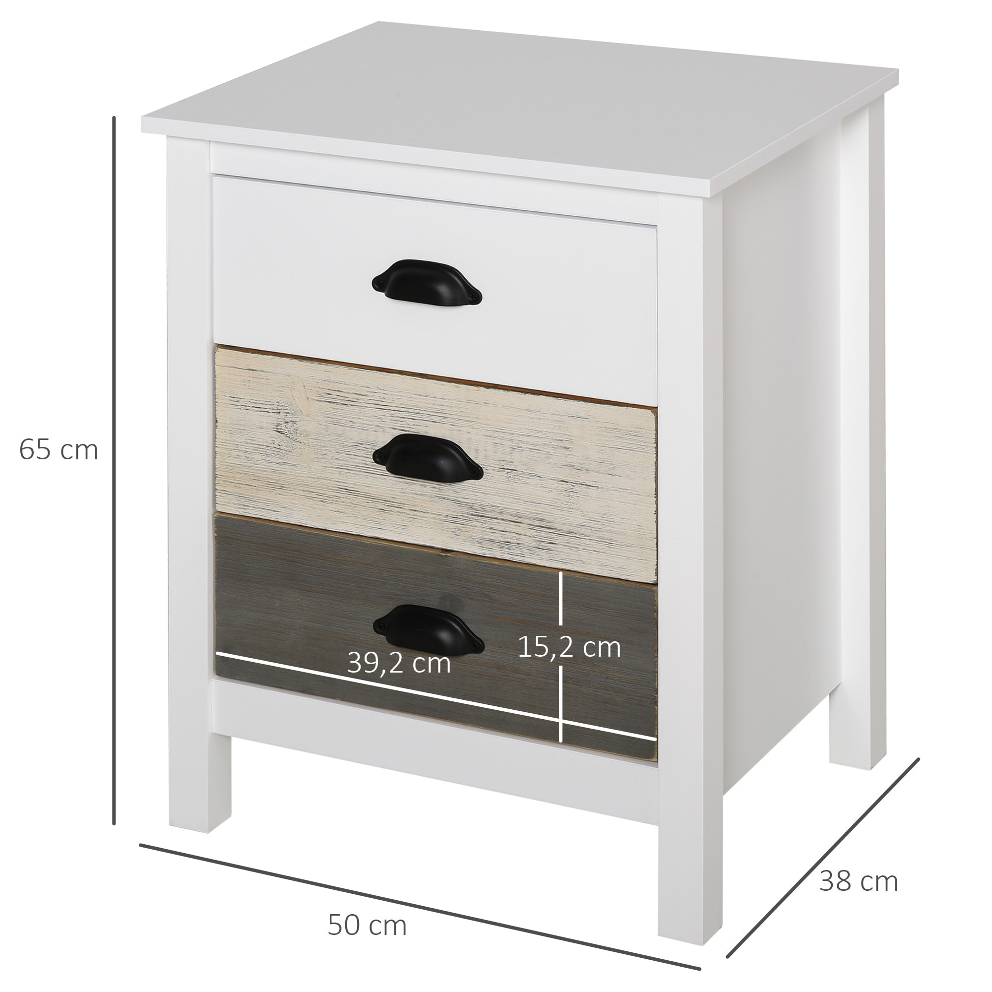 Mesita de Noche Moderna Mesilla de Noche con 3 Cajones Mesa de Noche para Dormitorio Salón 50x38x65 cm Blanco