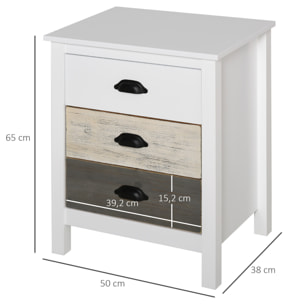 Mesita de Noche Moderna Mesilla de Noche con 3 Cajones Mesa de Noche para Dormitorio Salón 50x38x65 cm Blanco