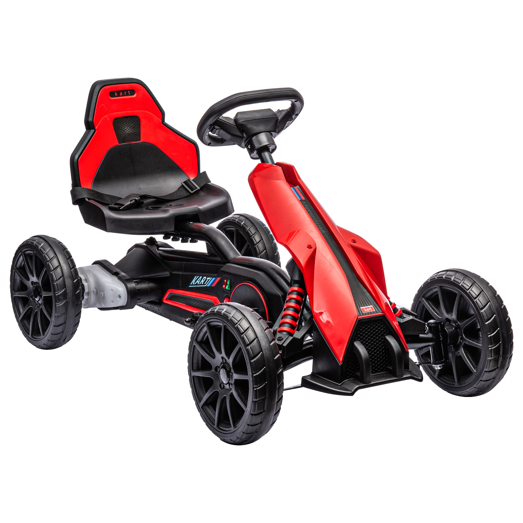 Go Kart Coche Eléctrico para Niños de 3 a 8 Años Kart con Batería 12V Velocidad Ajustable 3-5km/h y Cinturón de Seguridad Carga 30 kg para Exterior 100x58x58,5 cm Rojo