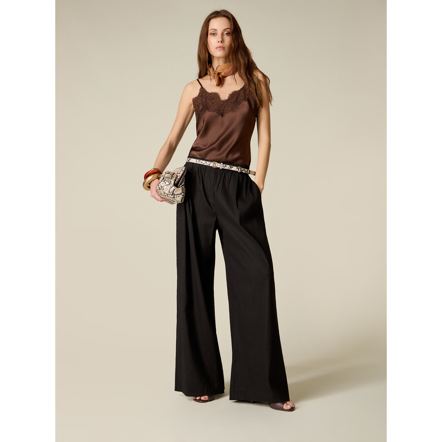 Oltre - Pantaloni palazzo misto lino - Nero