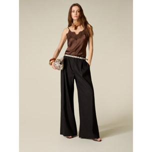 Oltre - Pantaloni palazzo misto lino - Nero