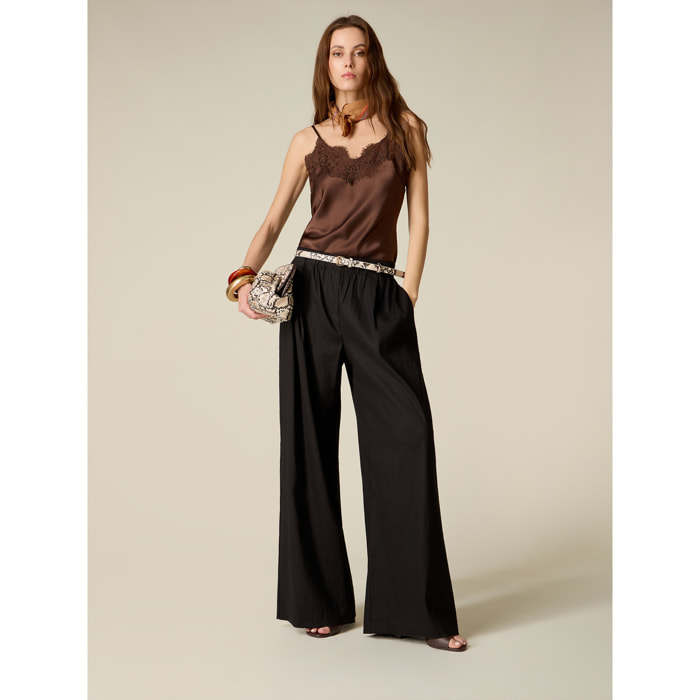 Oltre - Pantaloni palazzo misto lino - Nero