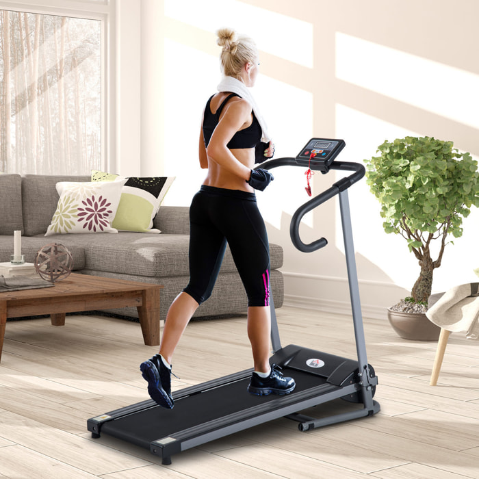 Tapis de course Fitness électrique pliable - 1 à 10 Km/h - écran LCD multifonctions - puissance 500 W - gris foncé noir