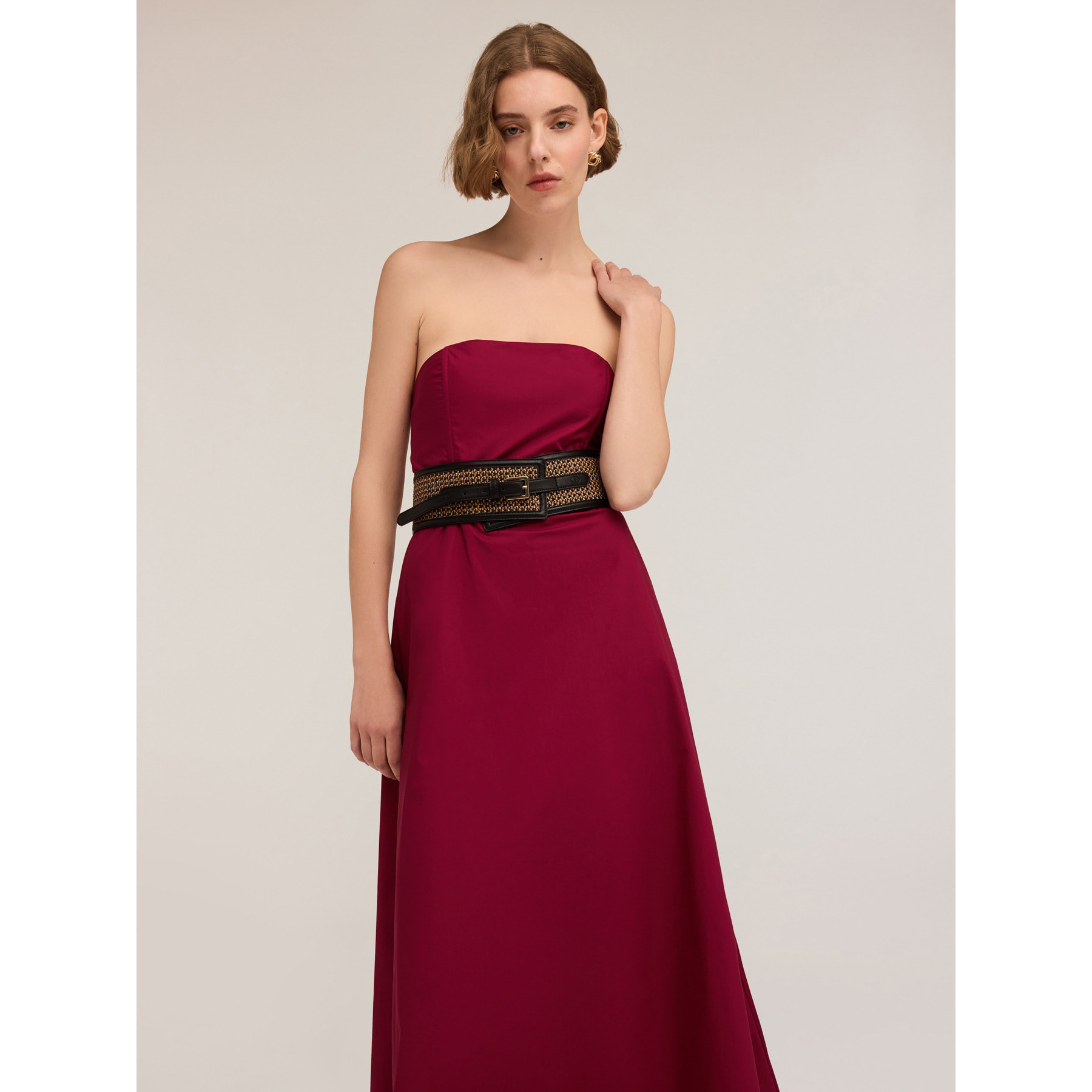 Motivi - Trägerloses Kleid aus Popeline - Fuchsia