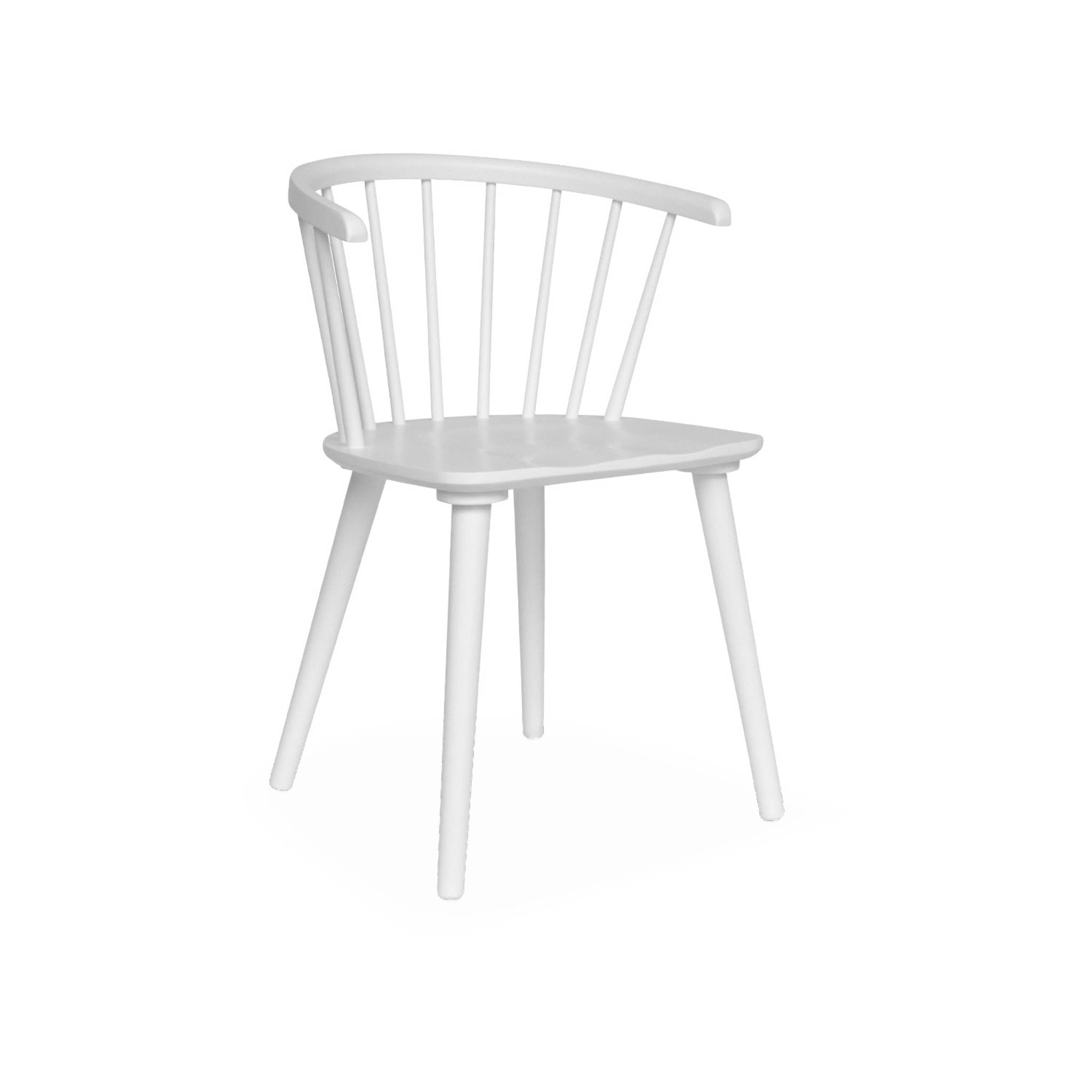 Lot de 4 chaises blanches à barreaux en bois et contreplaqué. Paula. L 51 x P 53 x H 75cm