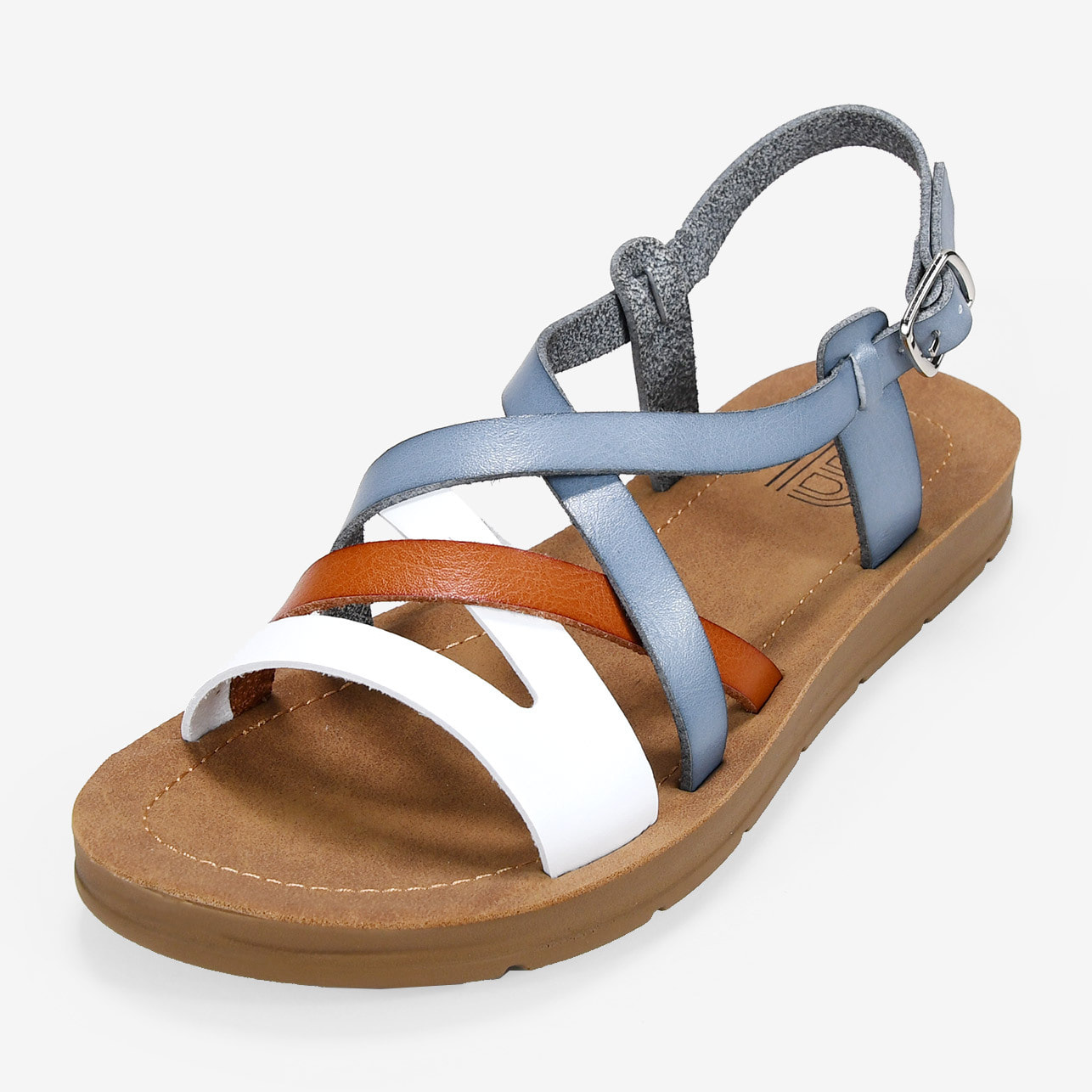 Sandalias planas azules con hebilla