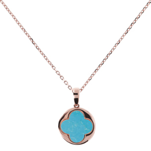 Collana Catena Forzatina con Pendente Quadrifoglio in Magnesite Placcata Oro Rosa 18kt