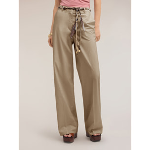 Motivi - Pantaloni palazzo in cotone con cintura - Beige