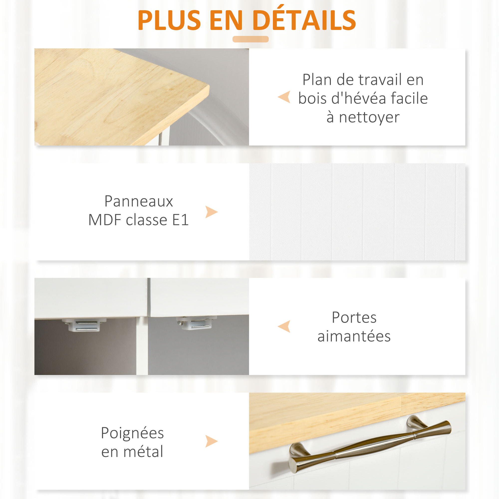 HOMCOM Desserte îlot de cuisine - 2 portes, 2 tiroirs, porte-torchon - poignées métal - MDF blanc hévéa