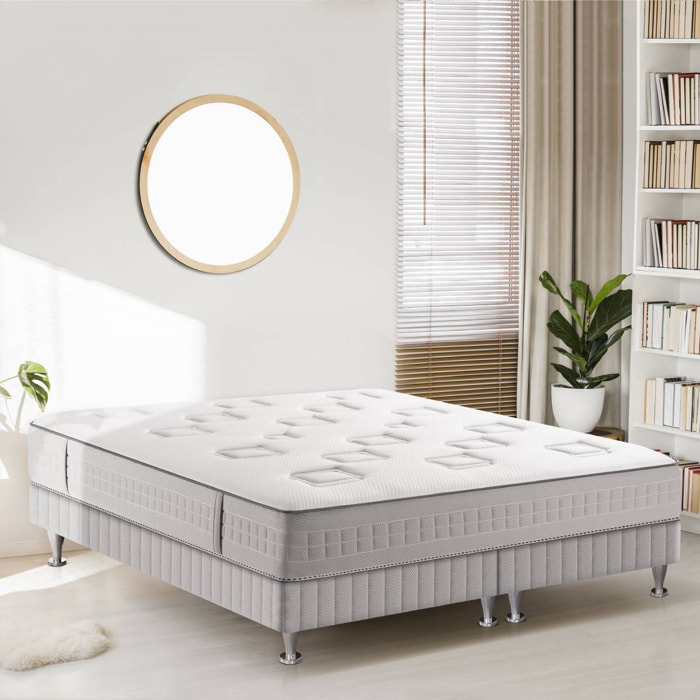 Ensemble CHALLENGE matelas H24 ressort ensachés, très ferme, 2 sommiers