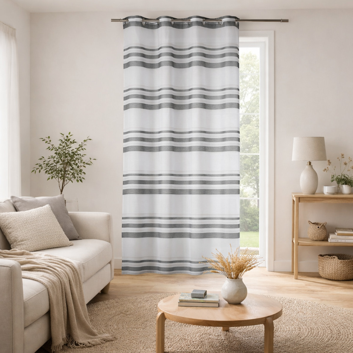 Voilage coloré rayures horizontales - Gris clair