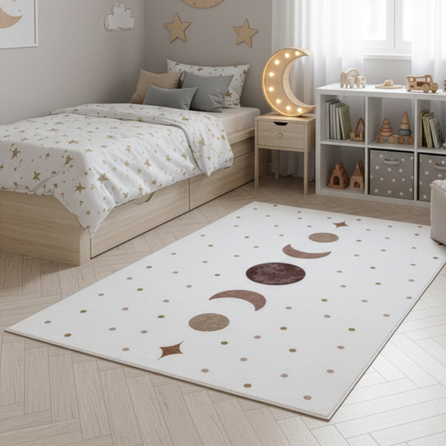 COCO - Tapis enfant crème lavable à motif lune