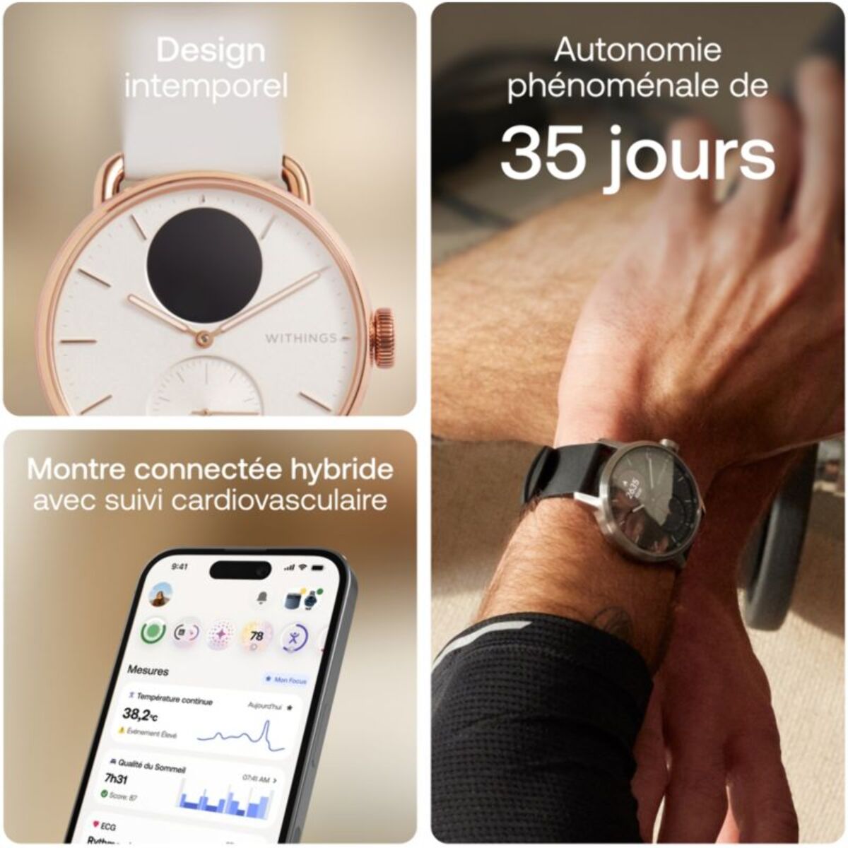 Montre santé WITHINGS ScanWatch 2 Rose Gold 38mm + bracelet milanese offert