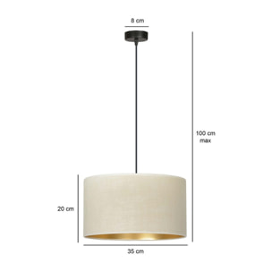 Lampada a sospensione Hilde con paralume in velluto bianco e interno oro