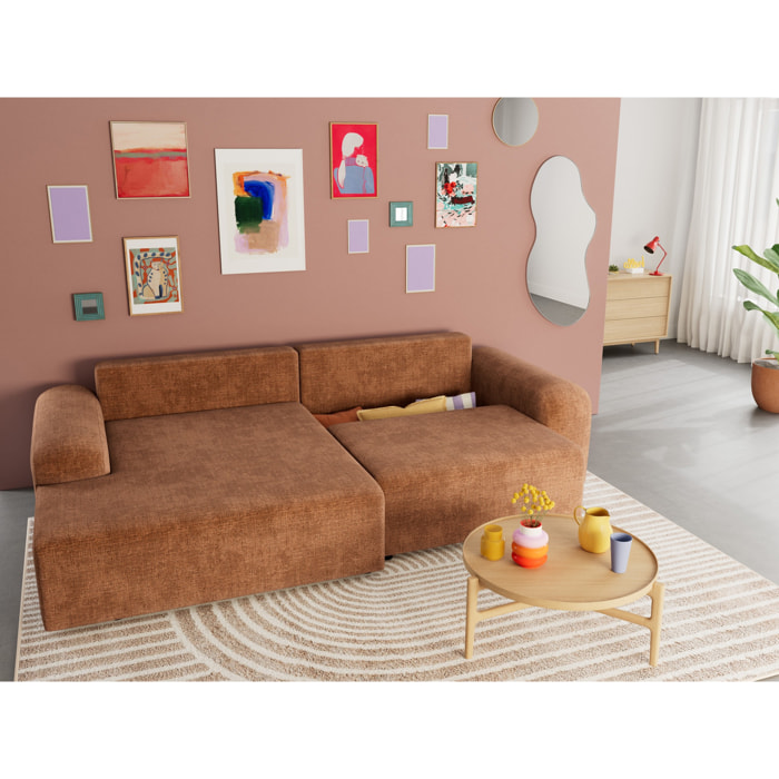 Rebecca - canapé d'angle gauche 4 places convertible avec coffre en velours texturé - Rouille