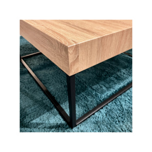 Table basse carré 80x80 cm en décor bois de chêne et pieds métal noir - LUNA