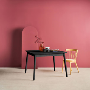 Table à manger rectangulaire extensible bois d'hévéa et placage chêne noir 4-6 places - 110/140 x 100 x 75 cm - Lina