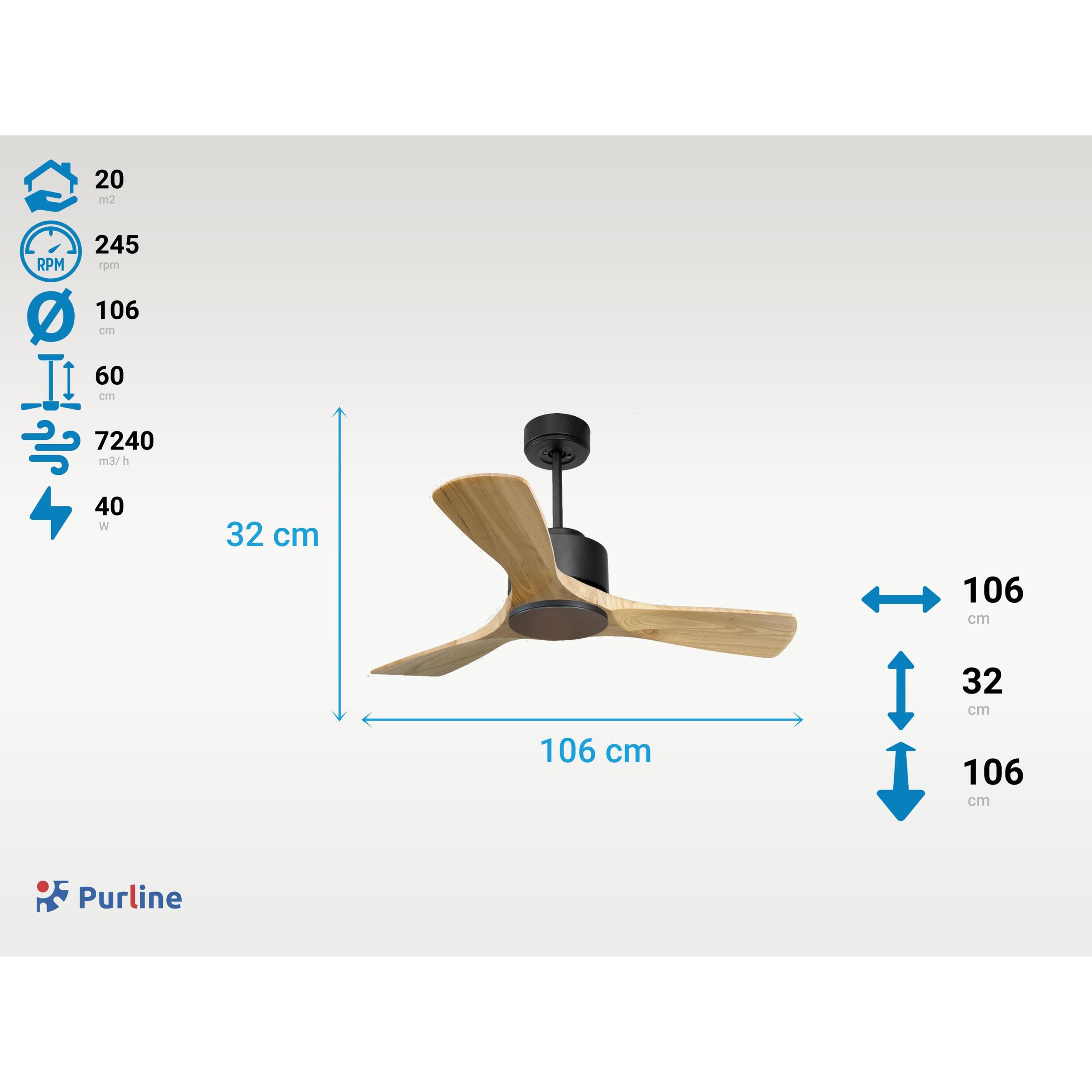 Ventilateur de plafond ø106 cm avec Wifi Réversible Hypersilence 40   W Noir
