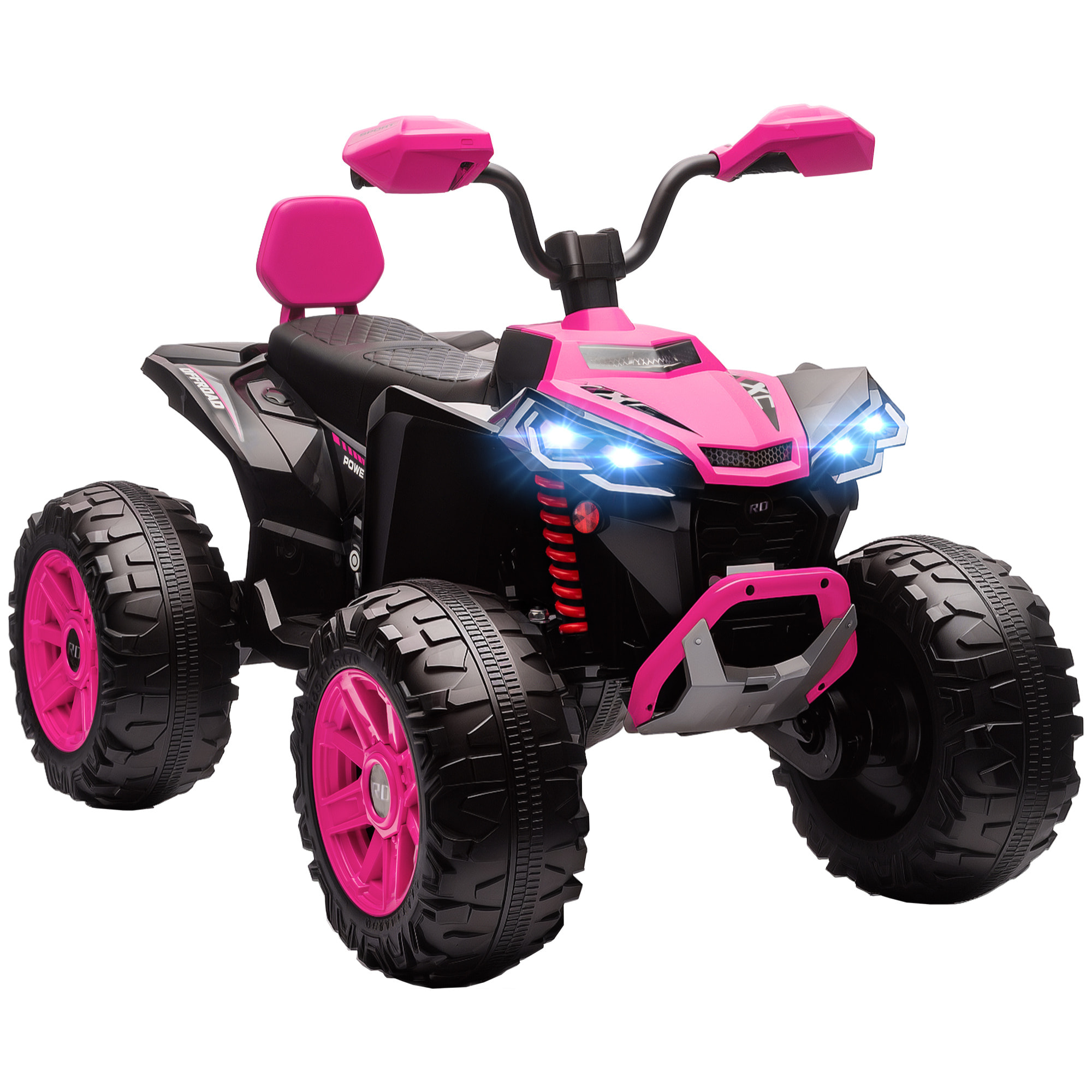 Quad Eléctrico para Niños 24V, Quad para Niños de 3-8 Años de 2 Plazas, con 2 Motores, Velocidad hasta 6,5 km/h, Ruedas con Suspensión, Faros, Bocina, Música, USB, Rosa