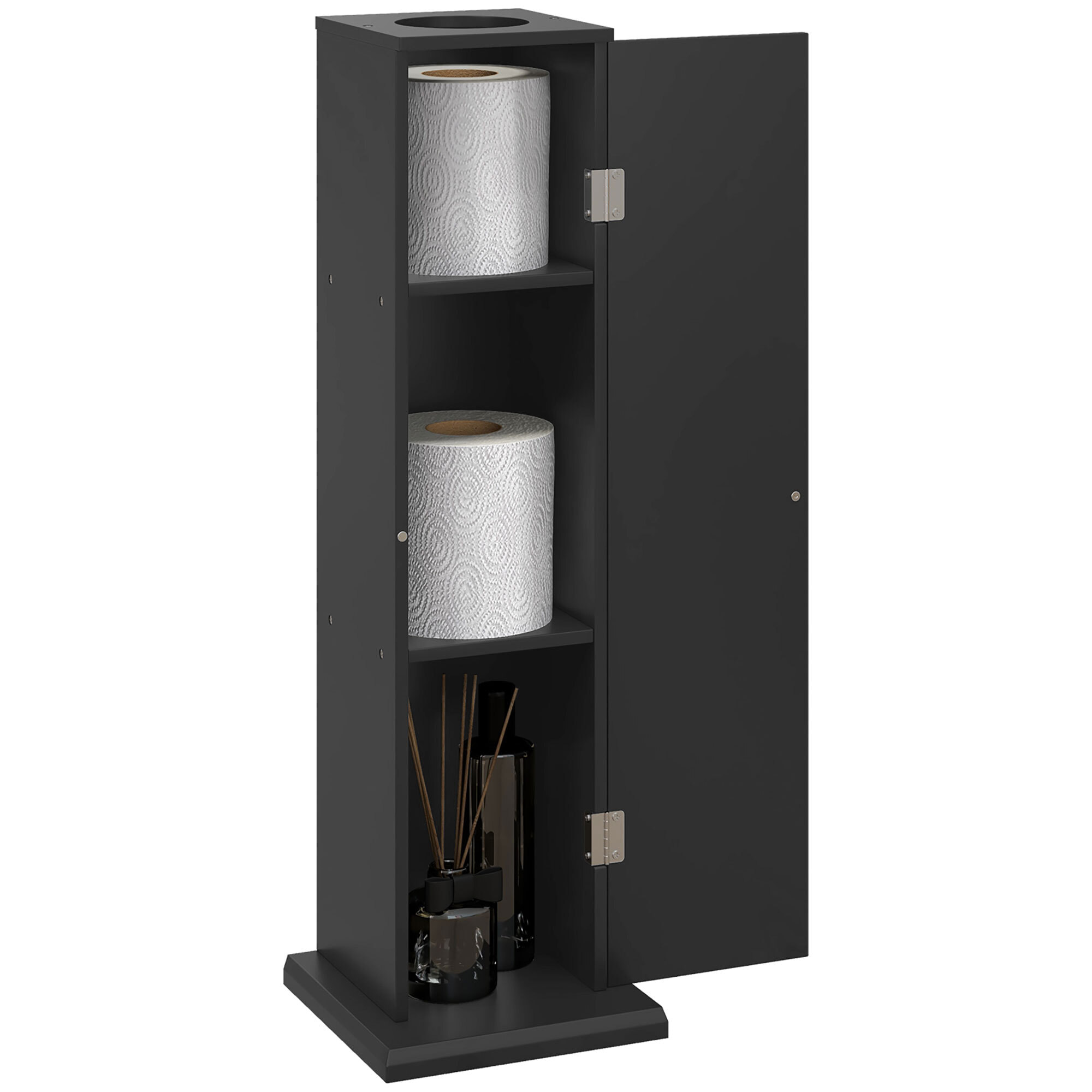 Support papier toilette - porte-papier toilette - armoire pour papier toilette - 3 niveaux + sortie papier MDF noir