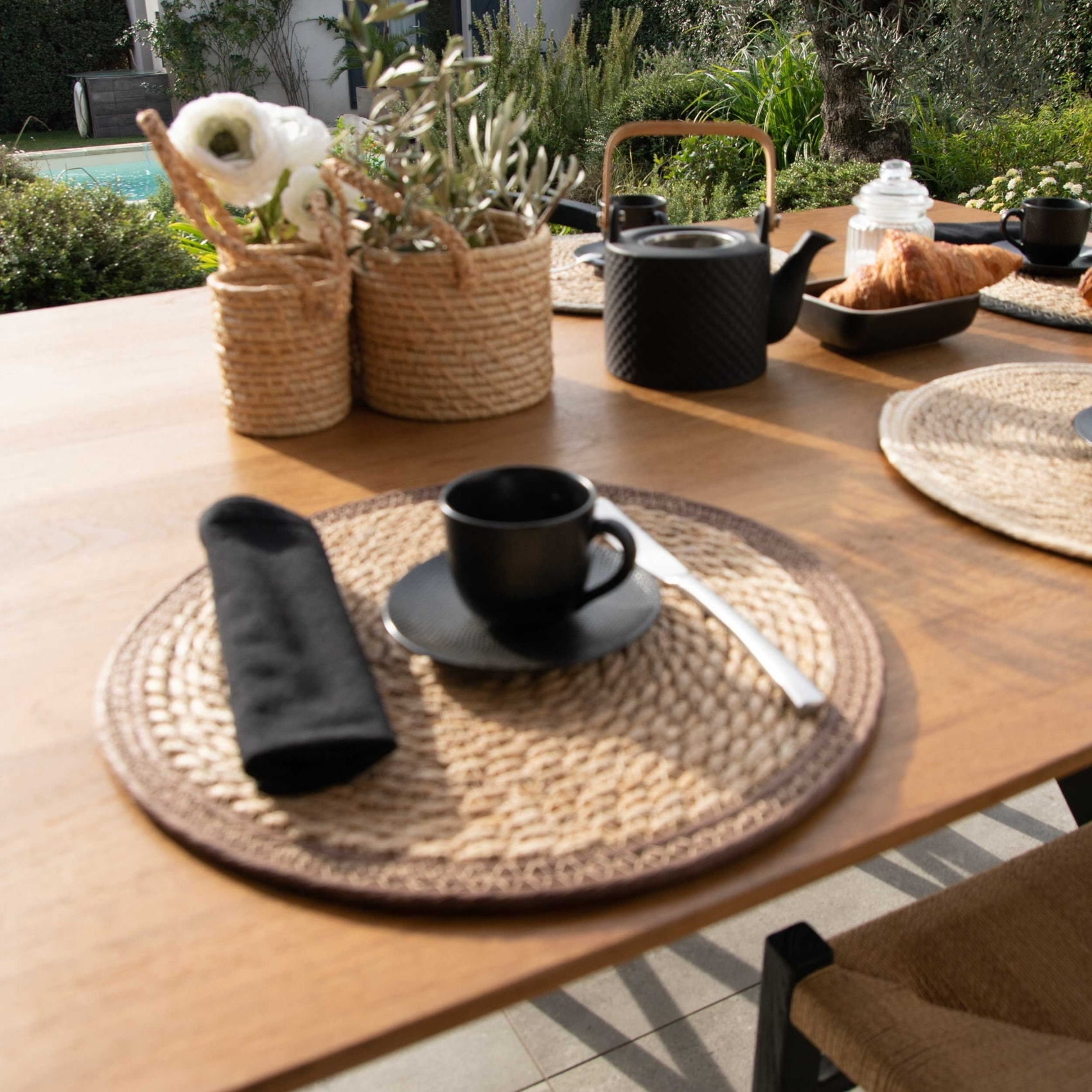 Set de table rond en jute rigide tressée - Taupe