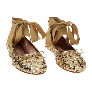 Ballerine lace-up oro con paillettes
