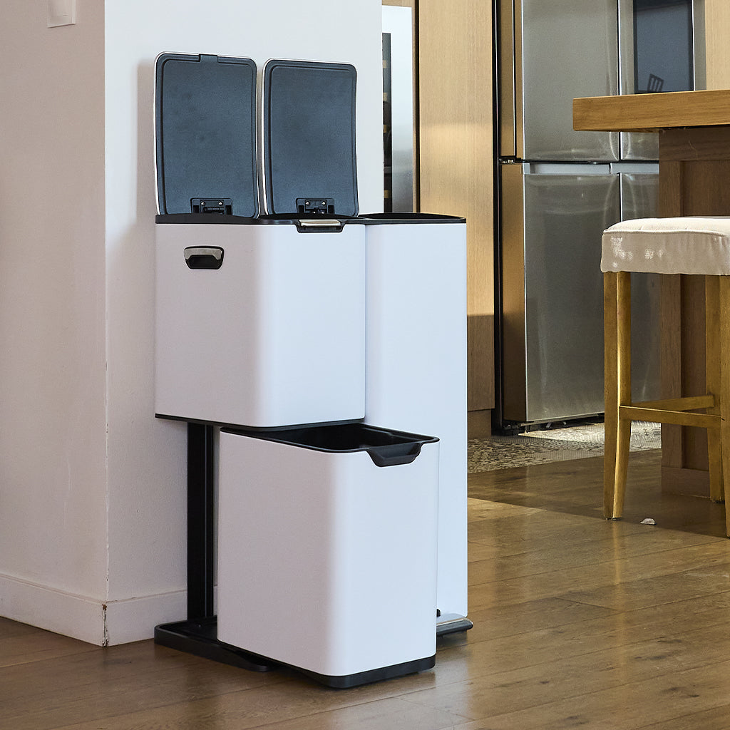 Poubelle pédale tri sélectif HAJA blanc 60L