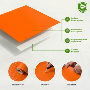 Rouleau adhésif décoratif Vinyle au Mètre - Orange - Sticker Lavable Imperméable Mur Cuisine Meubles