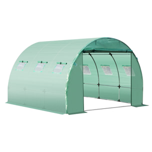 Bâche de rechange serre tunnel 9 m², bâche dim. 3L x 3l x 2H m PE anti-UV imperméable 6 fenêtres + porte enroulable zippée vert
