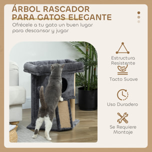 Árbol Rascador para Gatos Pequeños 57 cm, Torre para Gatos con Poste de Sisal, Rampa para Rascar, Cueva, Cama y Bola Colgante, 40x40x57 cm, Gris Oscuro