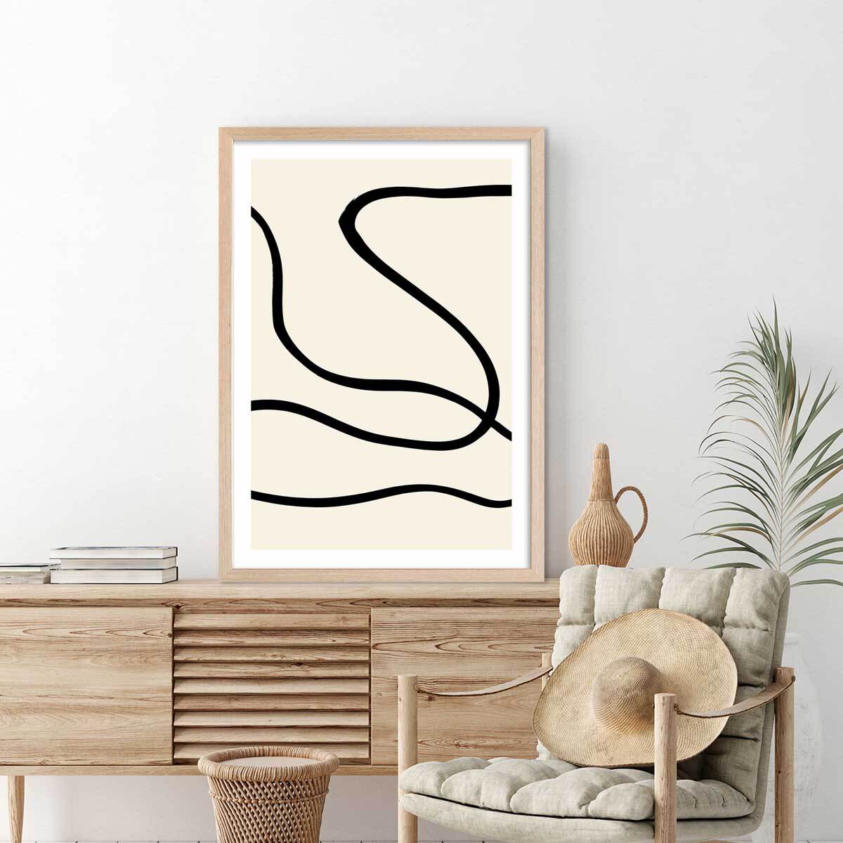 Affiche line art bold III Affiche + cadre en bois - Chêne