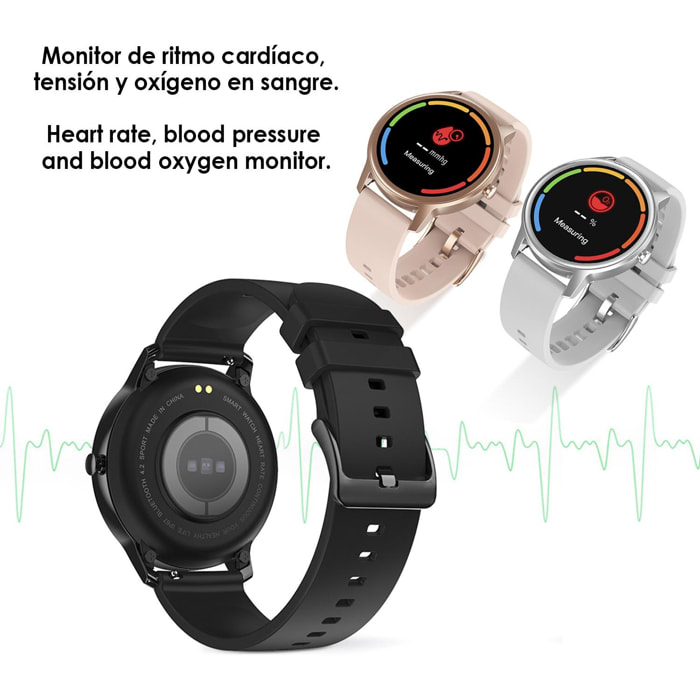 Smartwatch DT56 con monitor de tensión y oxígeno en sangre. Varios modos deportivos. Notificaciones para iOS y Android.