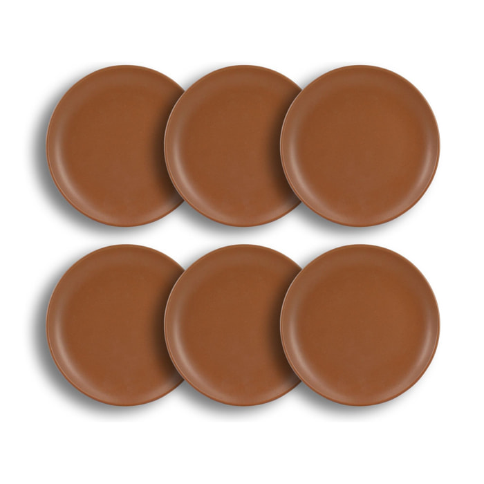 Lot de 6 assiettes à dessert marron en grès 20,5cm ARITA