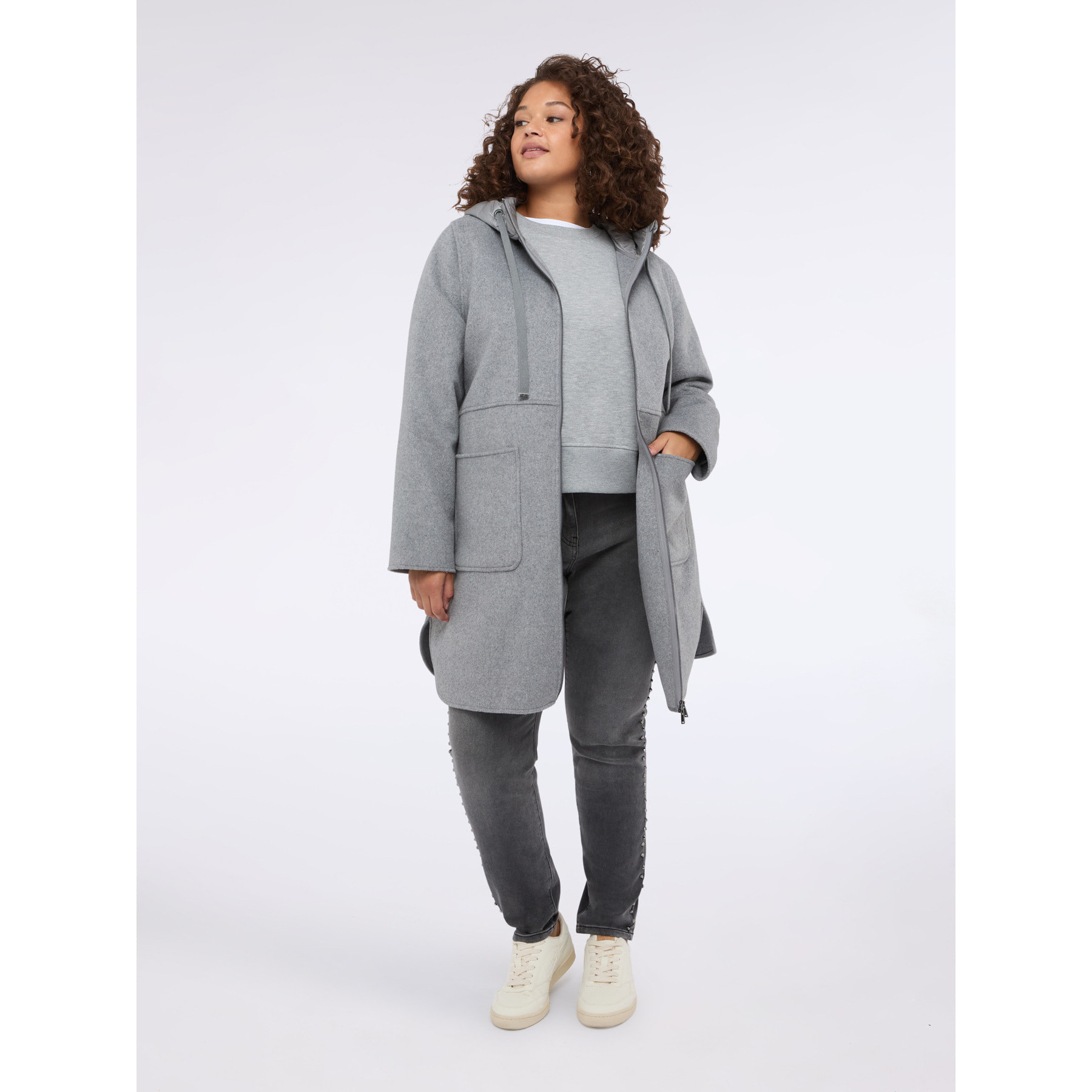 Fiorella Rubino - Abrigo de mezcla de lana con capucha de nylon - Gris